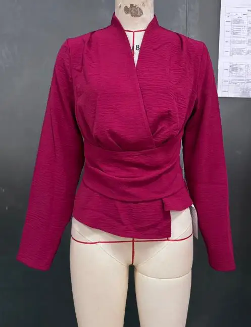 

Women Blouse 2026 Spring Autumn New Solid Color Stand Collar Long Sleeved Cinched Waist Versatile Daily Casual Shirt Top