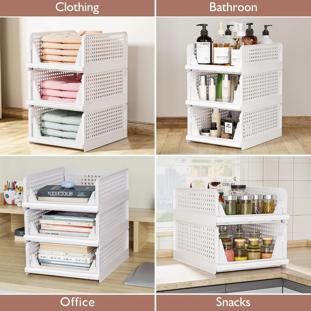 Folding Wardrobe Storage Box 4 PCS Plastic Drawer Organizer Stackable Shelf Baskets Cloth Closet Home Office Pull Out Dividers