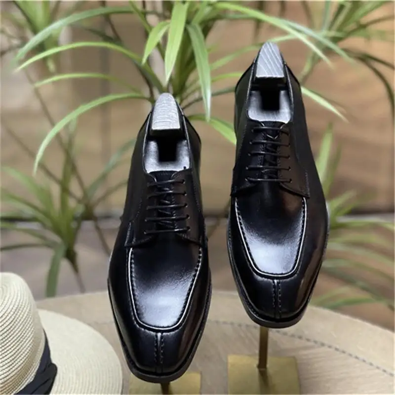 Men Derby Shoes Leather Square Toe Low Heel Classic Lace Up Fashion Comfortable Business Casual Daily Men Shoes