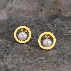 Stainless Steel Earrings Delicate Small Round Charm Fashion Pearl Stud Earrings For Women Jewelry Luxury Party Girl Unusual Gift