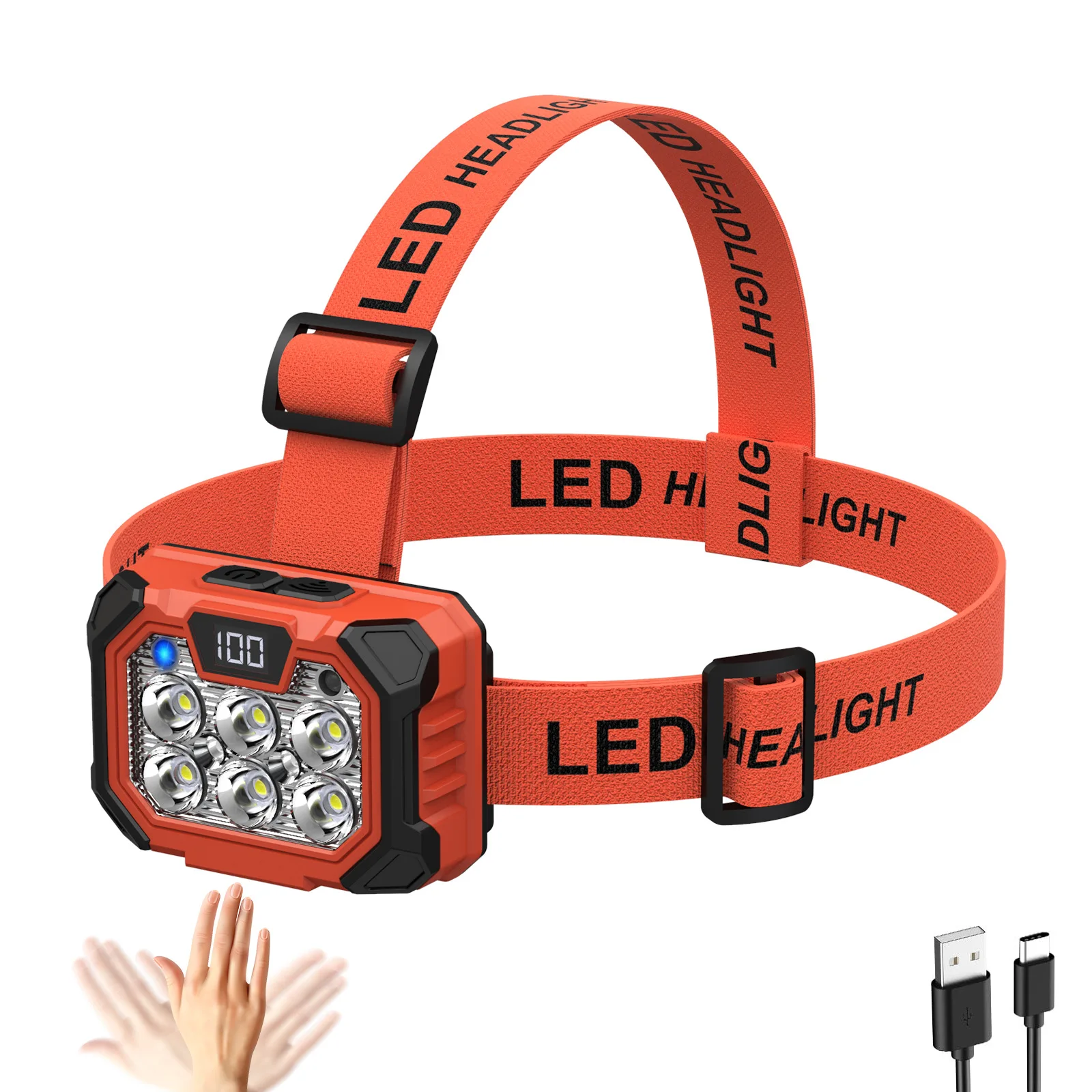 F5 Inductive LED Headlight USB Rechargeable Battery Display Headlamps Super Bright COB Floodlight Outdoor Fishing Camping Head