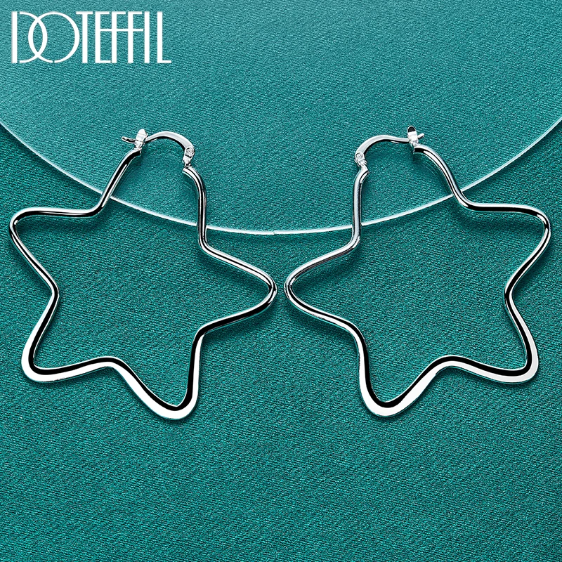 DOTEFFIL 925 Sterling Silver Star 55mm Hoop Earring For Woman Fashion Party Wedding Engagement Party Jewelry