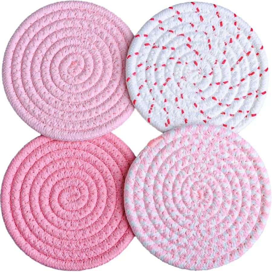 

Набор подставок для напитков 4,8 ih из 4 больших тканевых хлопковых подставок, милые впитывающие тканые подставки для девочек, минималистичный стол и стол в стиле бохо