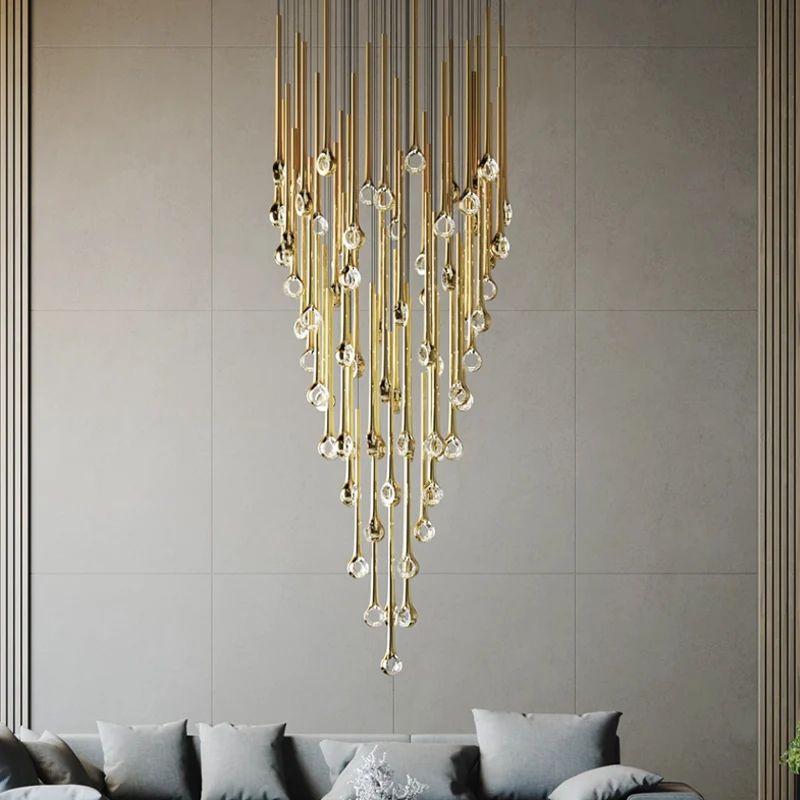 

Modern LED Art Crystal Pendant Indoor Villa Restaurant Chandelier Designer Creative Staircase Pendant Living Room Ceiling Light