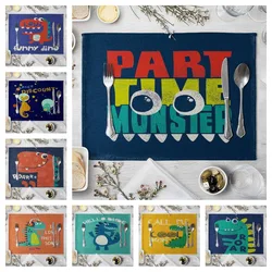 1pc/4pc/6pc Children's Cartoon Green Dinosaur Placemat Cotton Linen Fabric Table Mats Family Dinner Tableware Kitchen Table Mats