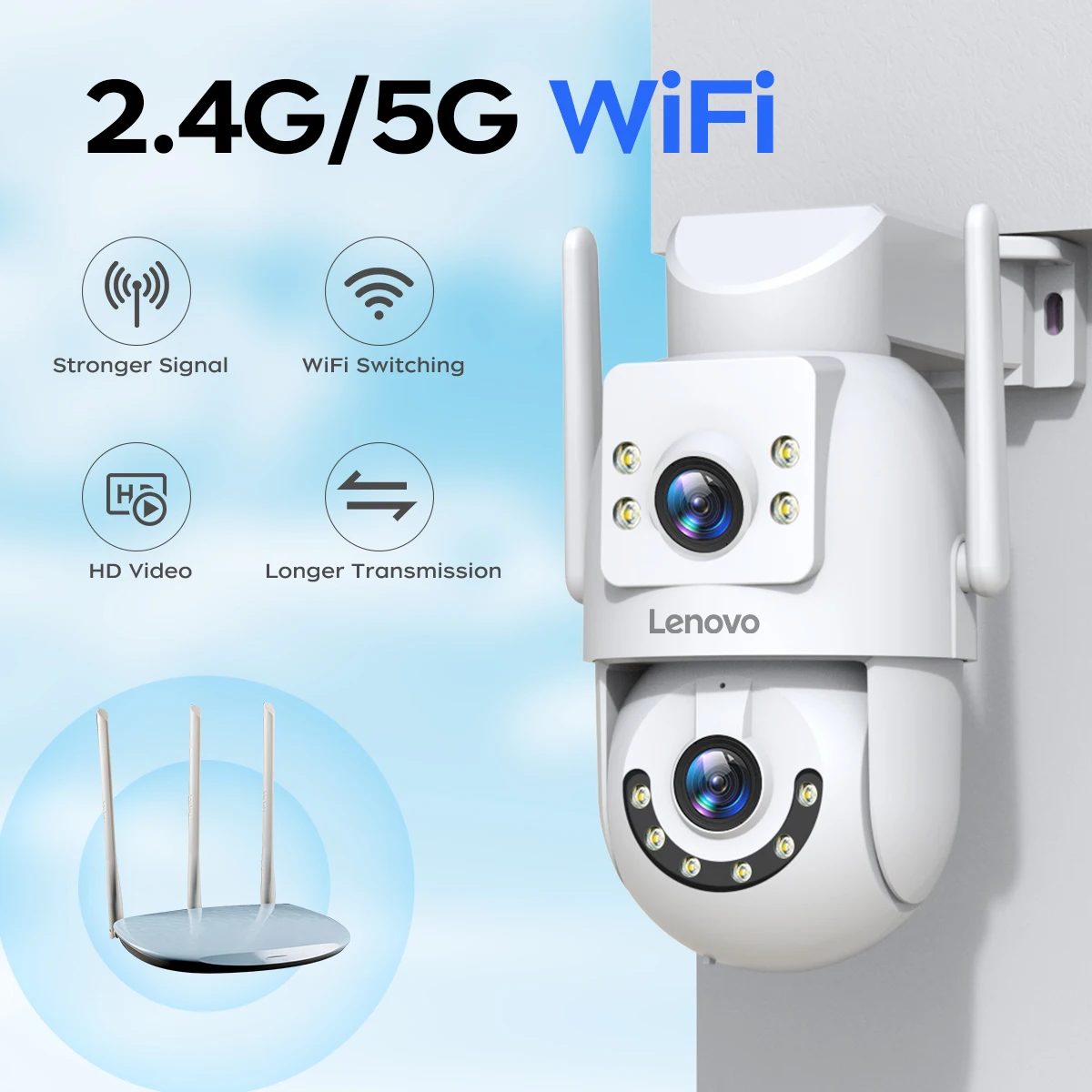 Lenovo 4MP 6MP HD PTZ Telecamera IP 5G Wifi Smart Home Outdoor Doppia lente Auto Tracking Audio Video Sorveglianza Telecamera CCTV di sicurezza