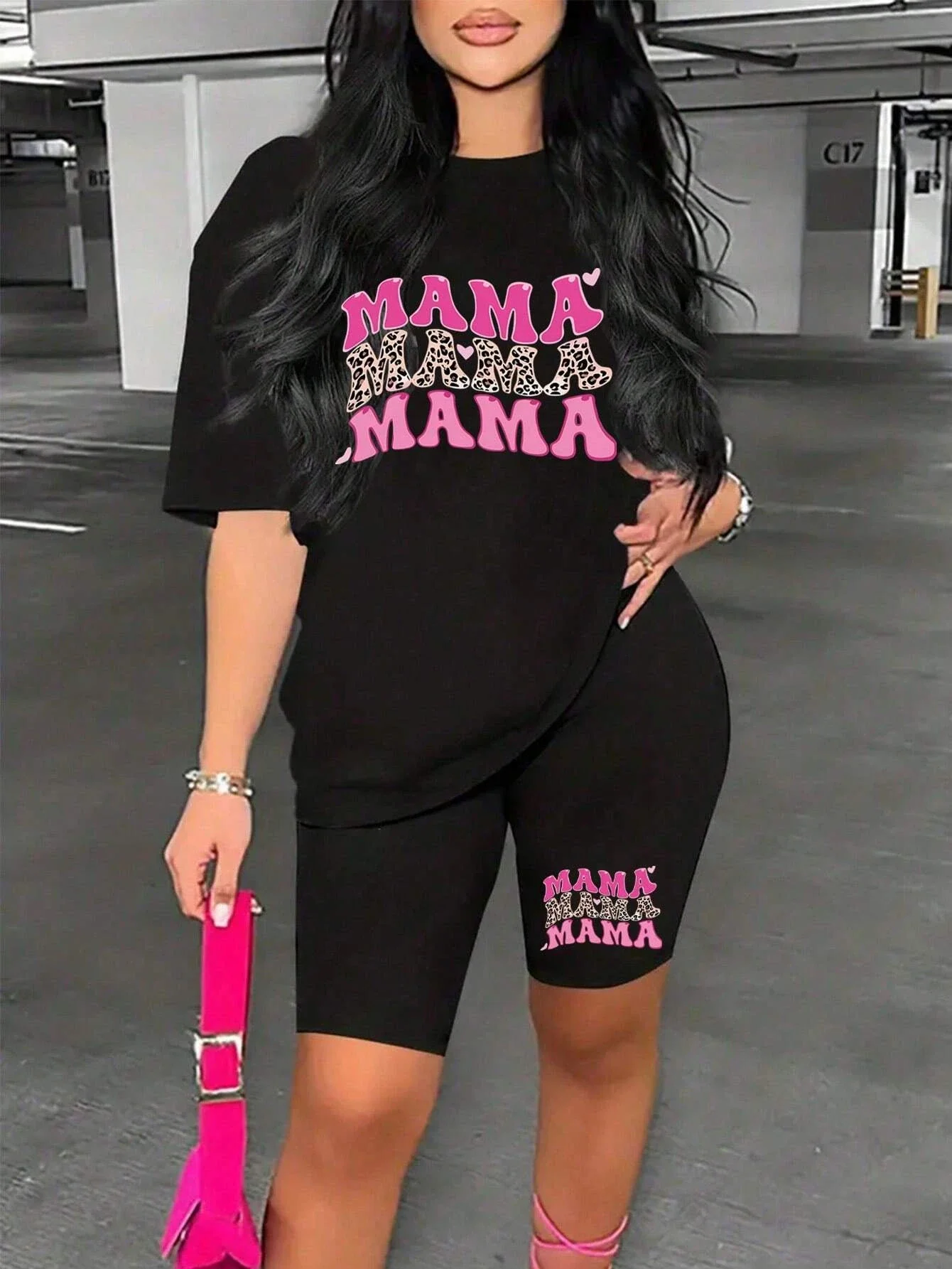 

Mama Funny Letter Printing Women T Shirts Two Piece Set Hip Hop Fashion Tees Breathable Summer Soft Short Sleeves And Shorts