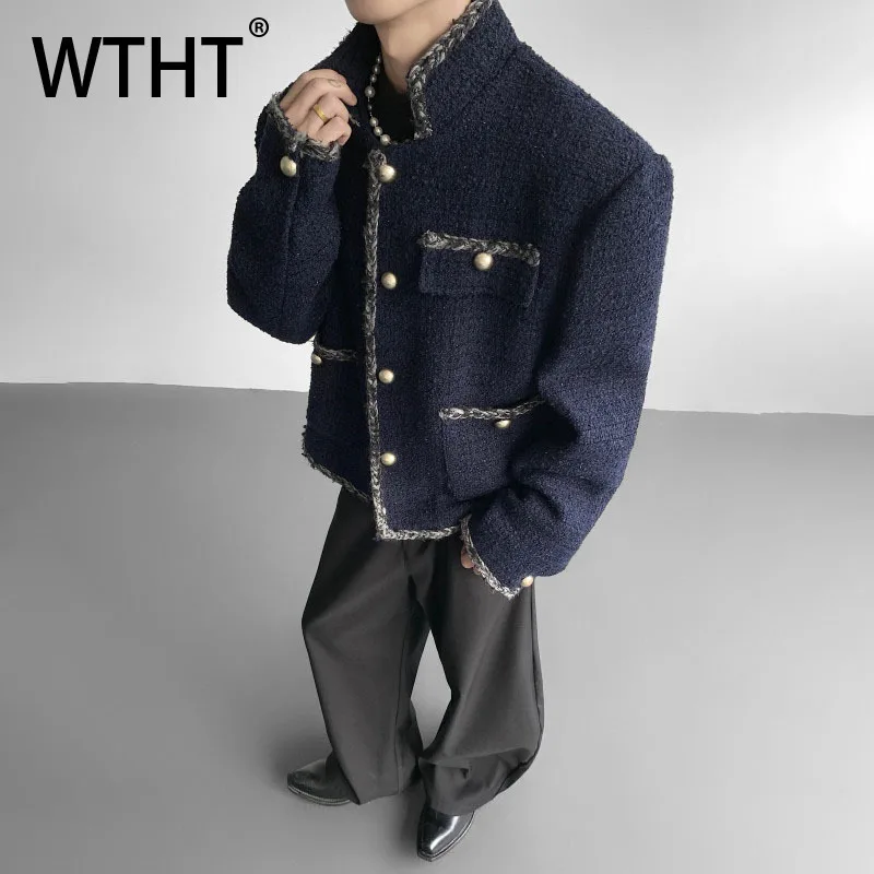 

WTHT модные мужские пальто с большими карманами и дизайном заусенцев, модные осенние свободные куртки-карго с воротником-стойкой, мужские 2A2044