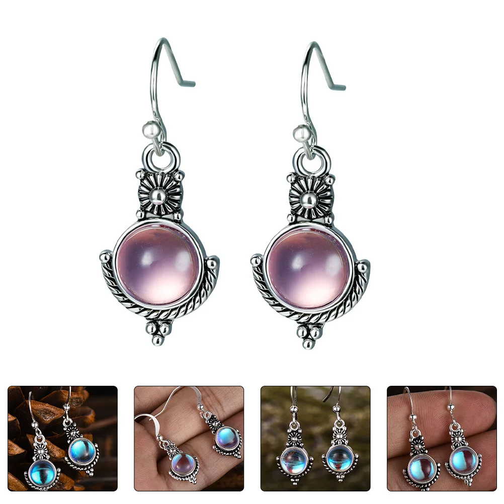 

1Pair Moonstone Earrings for Women Vintage Drop Ear Jewelry Lightweight Stylish Design Exquisite Fashion Earring Decorative