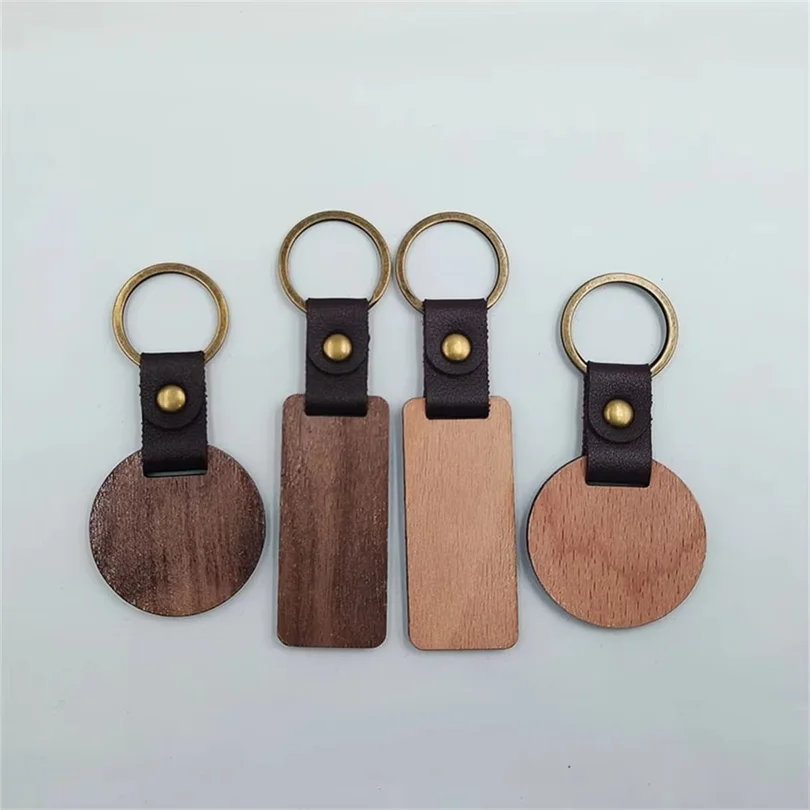 100pcs Unfinished Wooden Keychain Blanks Rectangle Wood Key Tags for DIY Craft