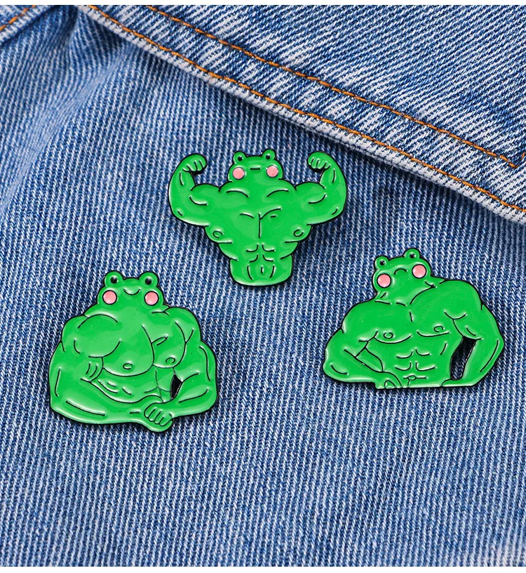 Broche de rana de dibujos animados, creativo, bonito, gota de aceite, postura de fitness, insignia de rana, accesorios de ropa de dibujos animados en el pecho