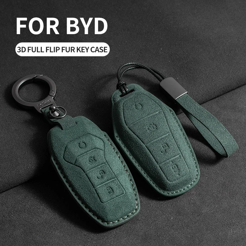 

Car Key Case Cover Shell for BYD Atto 3 Han EV Dolphin Song PRO Han EV Max Tang DM2018 Qin PLUS Generation Suede Car Key Fob