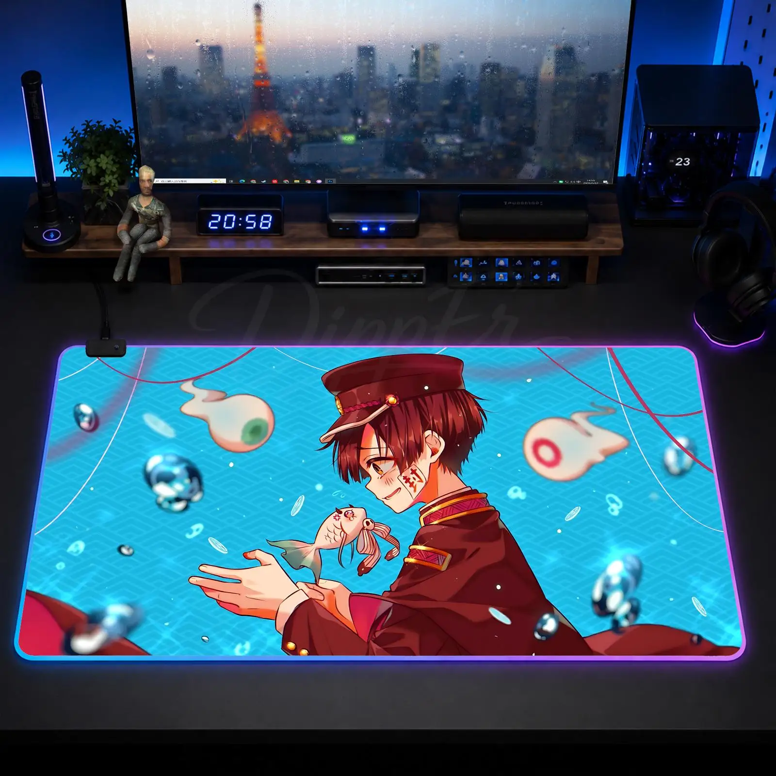 Anime Toilet Bound Hanako Kun Mouse Pad Large Size LED Glowing Table Pad XXL Gaming Non-slip Rubber Mat With Backlight