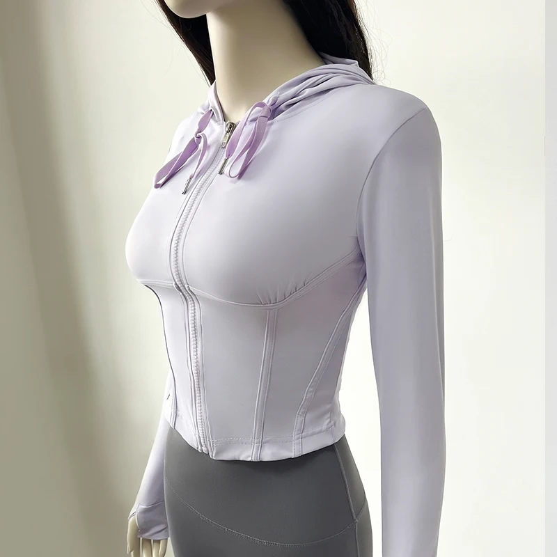 سترة قصيرة بغطاء للرأس للنساء للخريف واليوجا سترة رياضية للسيدات #3