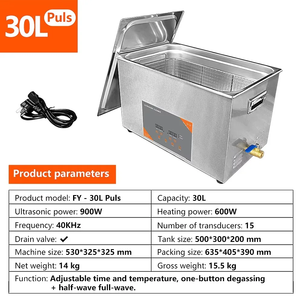FanYing 30L 900W 600W Digital Ultrasonic Cleaner Heating Timer Ultrasonic Bath Laboratory Automotive Engine Large-Scale Cleaning