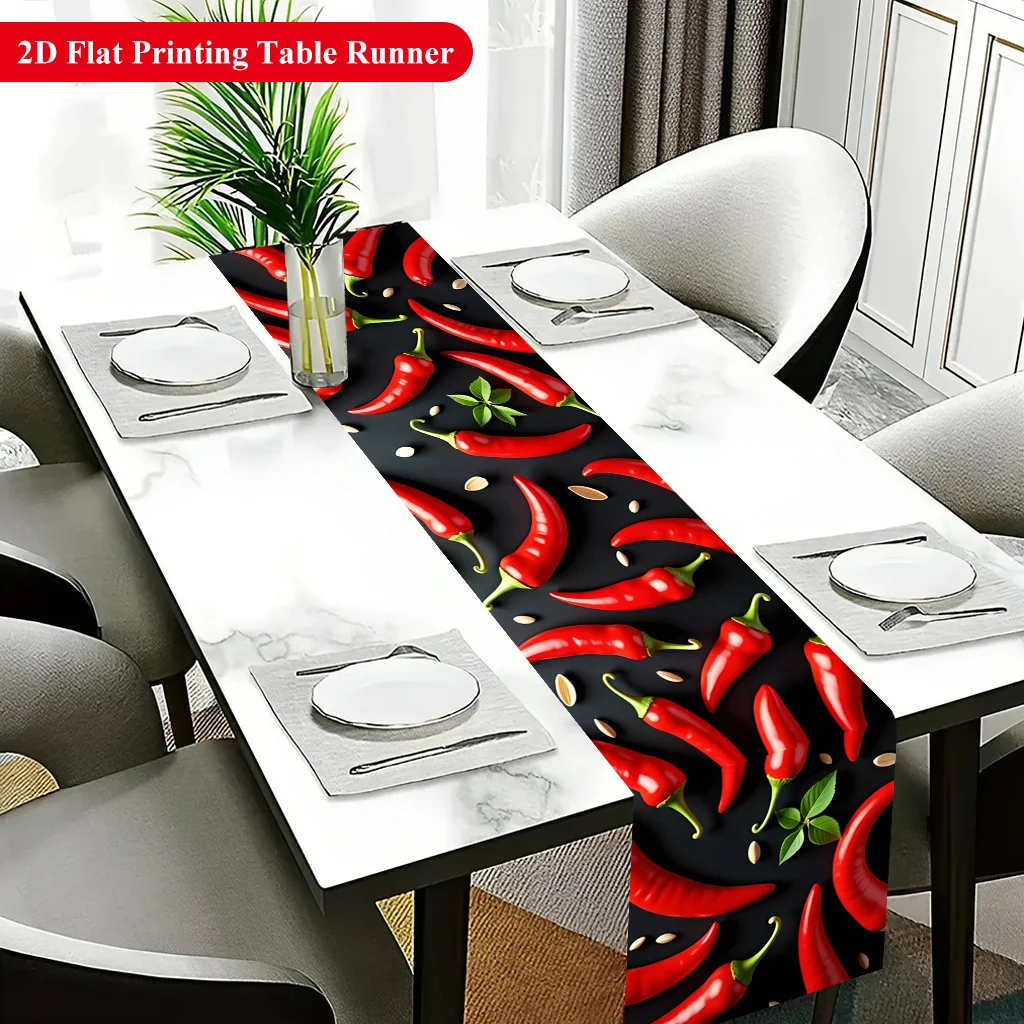 1pc 2D Flat Printing Table Runner, Red Peppers With Seeds Polyester Table Flag, Suitable for Party Decoration, Home Dining Room