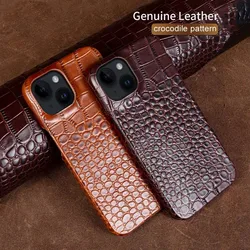 Genuine Leather Phone Cases For iPhone 17 16 15 Pro Max 11 12 13 14 XR XS Max Capa Luxury Crocodile Pattern Business Cover Coque