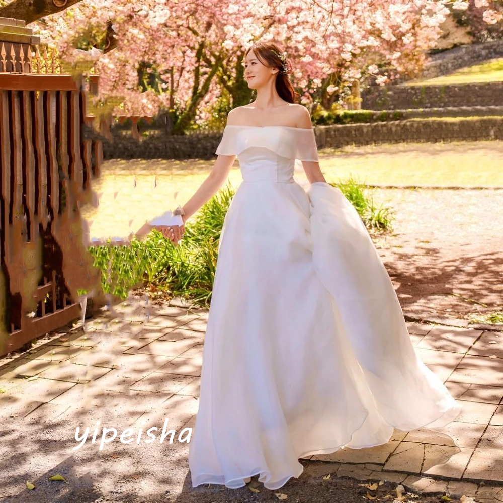 Exquisito vestido de fiesta de boda con hombros descubiertos, faldas hasta el suelo, Vestidos de Noche de Organza a juego de Corea de baile