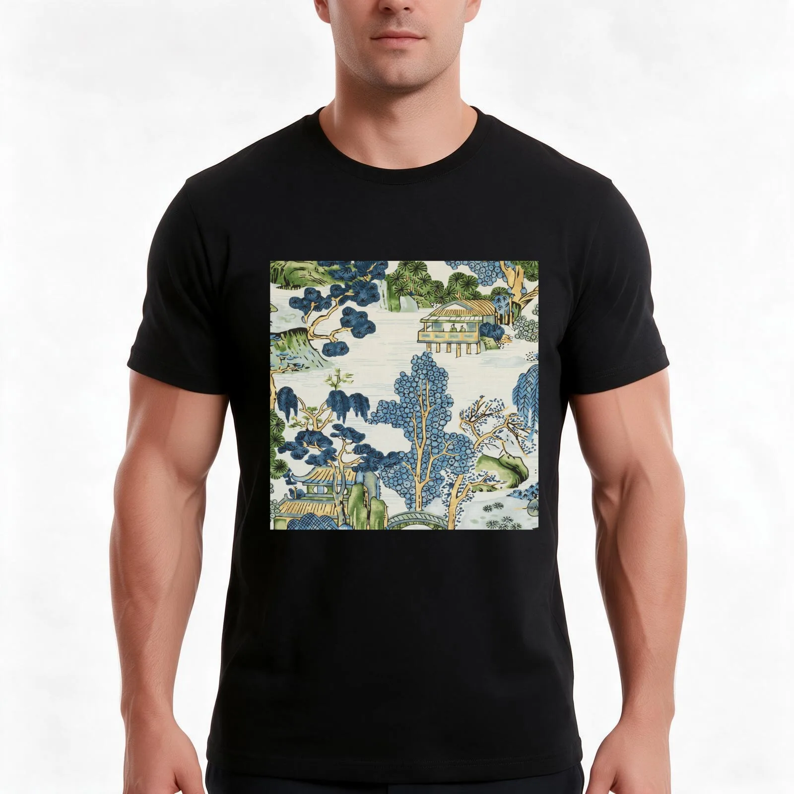 Chinoiserie T-Shirt, Summer Casual Cotton Tee, Oversized Streetwear Tops, Vintage Graphic Print, Loose Fit Short Sleeve