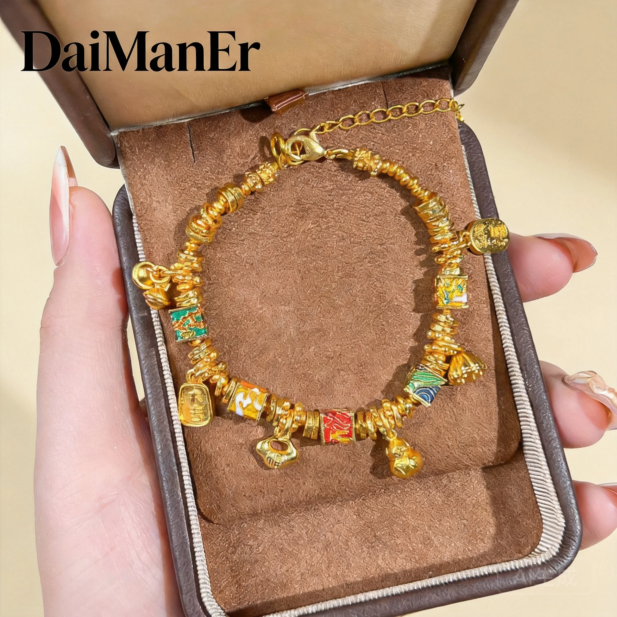 

New Chinese Style Five Elements Gourd Wealth Attract Lucky Handmade Enamel Auspicious Blessing Adjustable Coil Bracelet For Wome