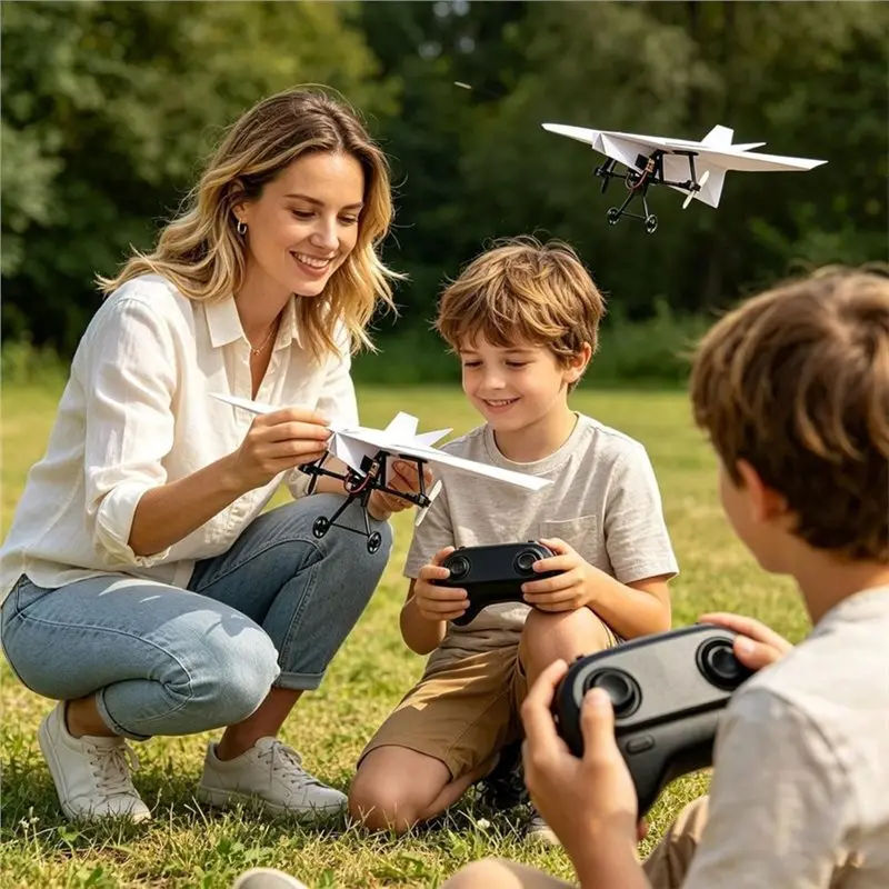 WOTT-DIY RC Paper Airplane Kit Plane Toy With Gyro Stabilizer Aircraft Toys For Boys Girls Backyard Park Beach Camping School