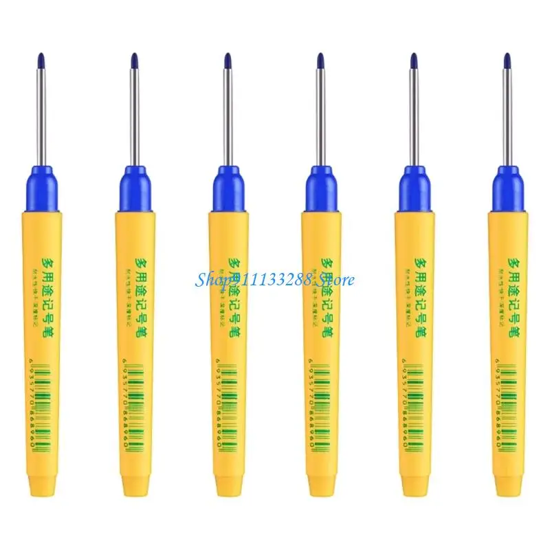 

G88D 6Pcs Long Nose Marker 33mm Long Tip Permanent Marker Waterproof Woodworking Marking Pen For Wood Glass Metal Plastic