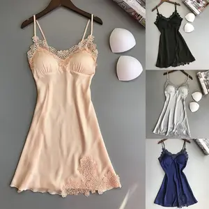 Sexy pijamas feminino seda suspender camisola senhoras primavera e verão gelo seda fina halter serviço de casa vestidos de noite de cetim 11 principais vendas dama da noite vestido - №1