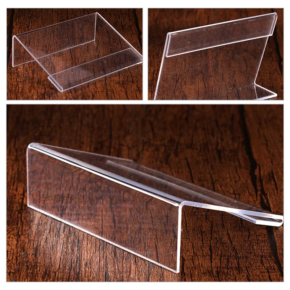 10Pcs Mini Acrylic Sign Holder Clear Name Tag Holder Stand Label Counter Top Stand Horizontal Slanted Back L Shaped Plastic