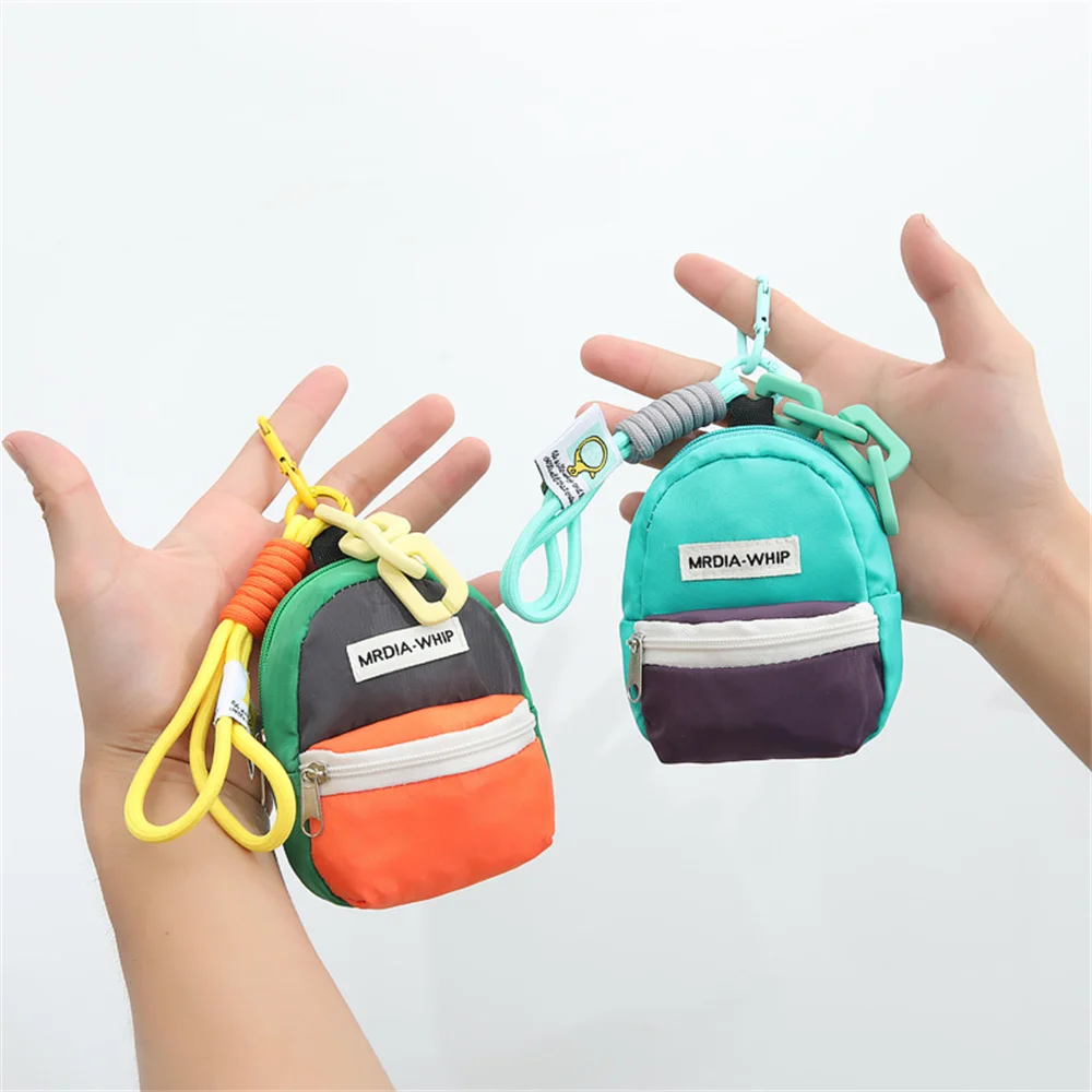 Backpack Shape Small Headphone Bag Macaron Color Mini Coin Purse Anti Loss Keychain Wallet Portable Lipstick Storage Bag Pendant