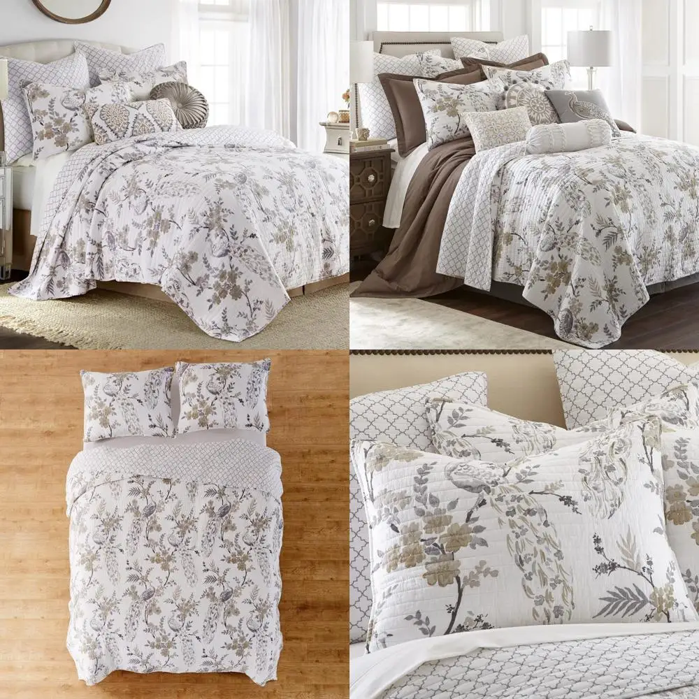 

Levtex Home Pisa Floral Peacock Quilt Set for King/California King Beds (106x92 inches) with 2 Pillow Shams (36x20 inches) - Gre