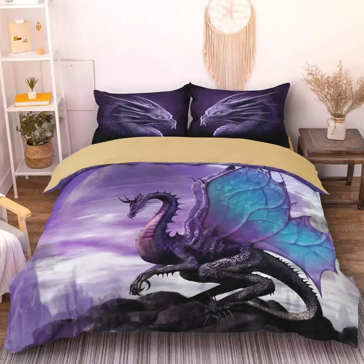 

Trippy Dragon Purple Nebula Gothic Comfortable Duvet Quilt Cover Pillowcase Bedding Set Children Bedroom Decoration Home Textile