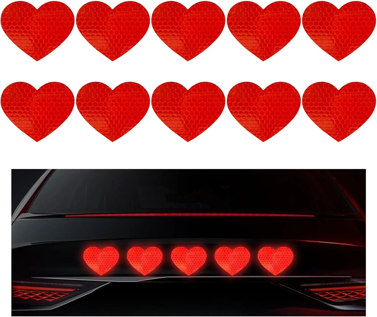 

10pcs Heart Shape Reflective Car Stickers Night Warning Mark Reflective Tape Stickers Decoration Decal Car Accessories