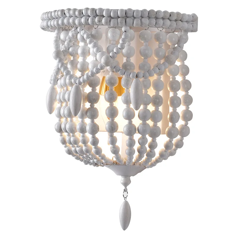 

American rural French wooden beads living room dining room bedroom corridor bohemian wall lamp