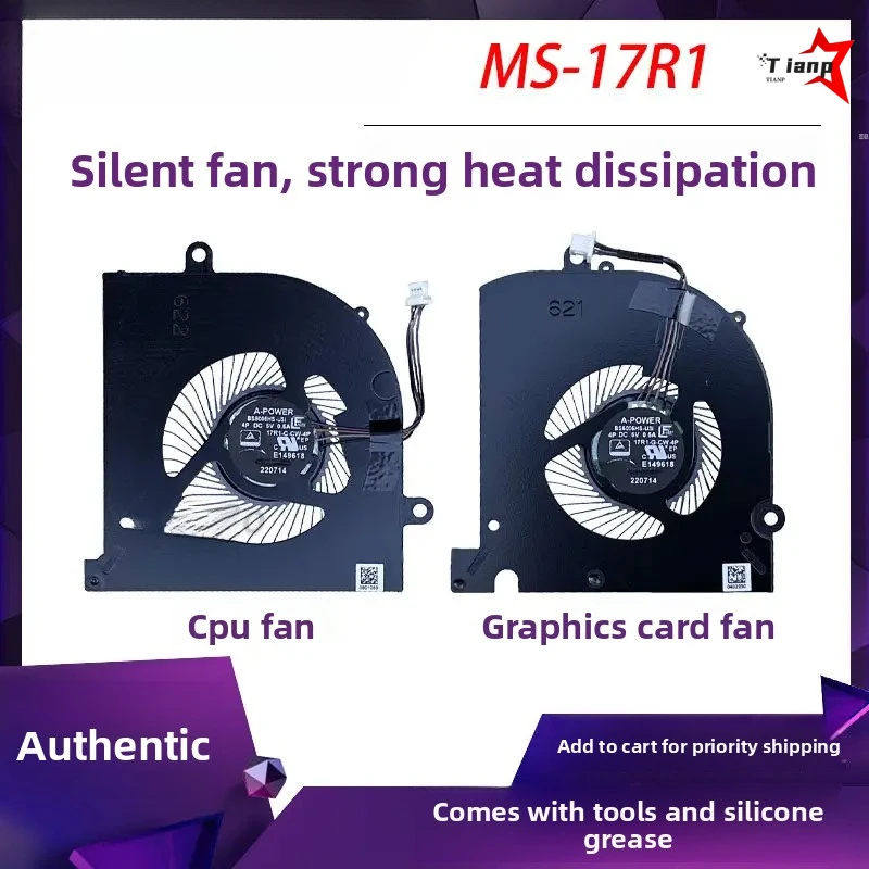 

New Original High Performance Cooling Fan For MSI Stealth 17M A12UE MS-17R1 B5005HS-U3I Notebook Cooling Replacement Part