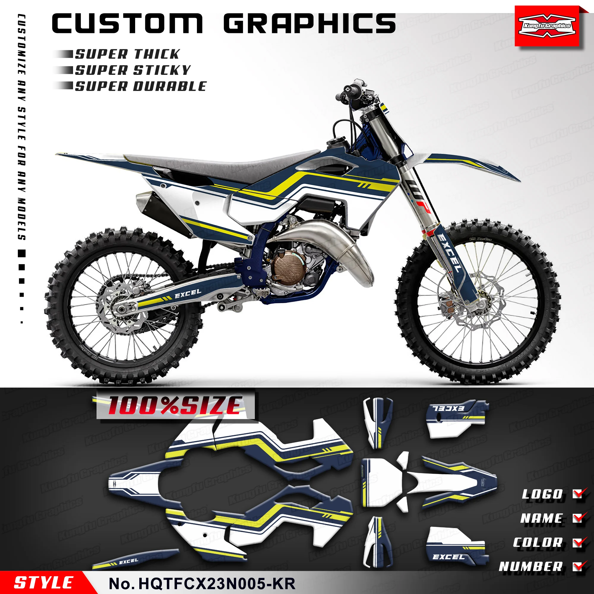 KUNGFU GRAPHICS Restyle Sticker Full Decal Kit for Husqvarna TC125 TC250 FC250 FC350 FC450 / TX300 FX350 FX450 2023 2024