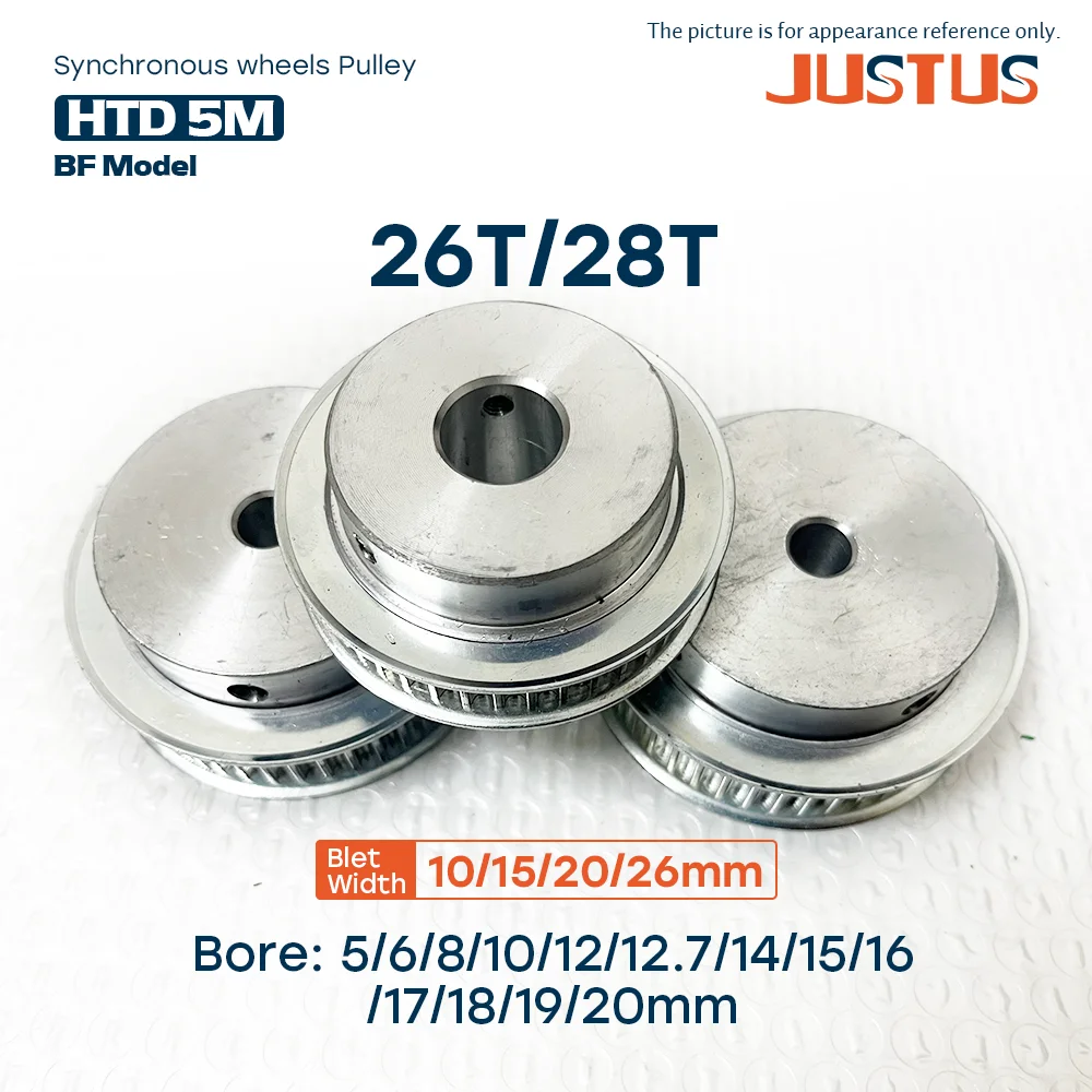 HTD 5M 26T/28T BF Type Timing Pulley Bore 5/6/8/10/12/14/15…19/20mm for 10/15/20/25mm Width Belt Used In Linear Pulley 5GT
