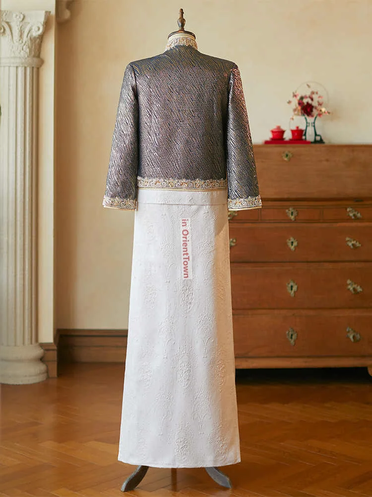 Traje Tang tostado para novio chino, conjunto de matrimonio para hombre, bordado Vintage Oriental, ropa Hanfu para celebración de boda y novio