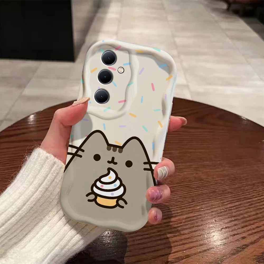 Cartoon 3D Wave Case For Samsung A73 A72 A71 A55 A54 A53 A35 A34 A33 A25 A24 A23 A15 A14 A13 A05 A04 4G 5G P-Pusheens Cats Cover