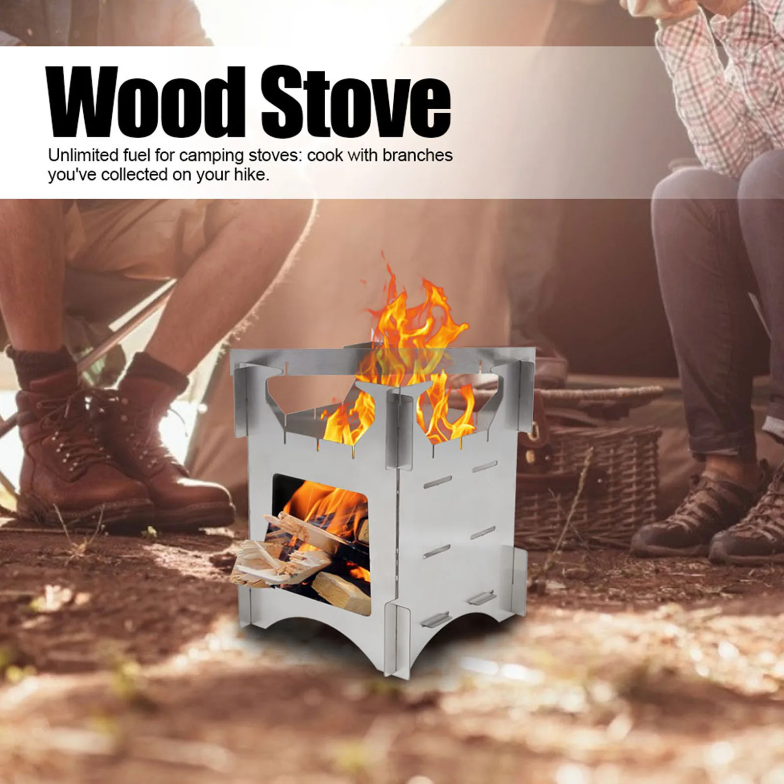 

Folding Wood Stove Portable Stainless Steel Folding Wood Burning Stove Mini Cooker for Outdoor Camping Travel Hiking Picnic