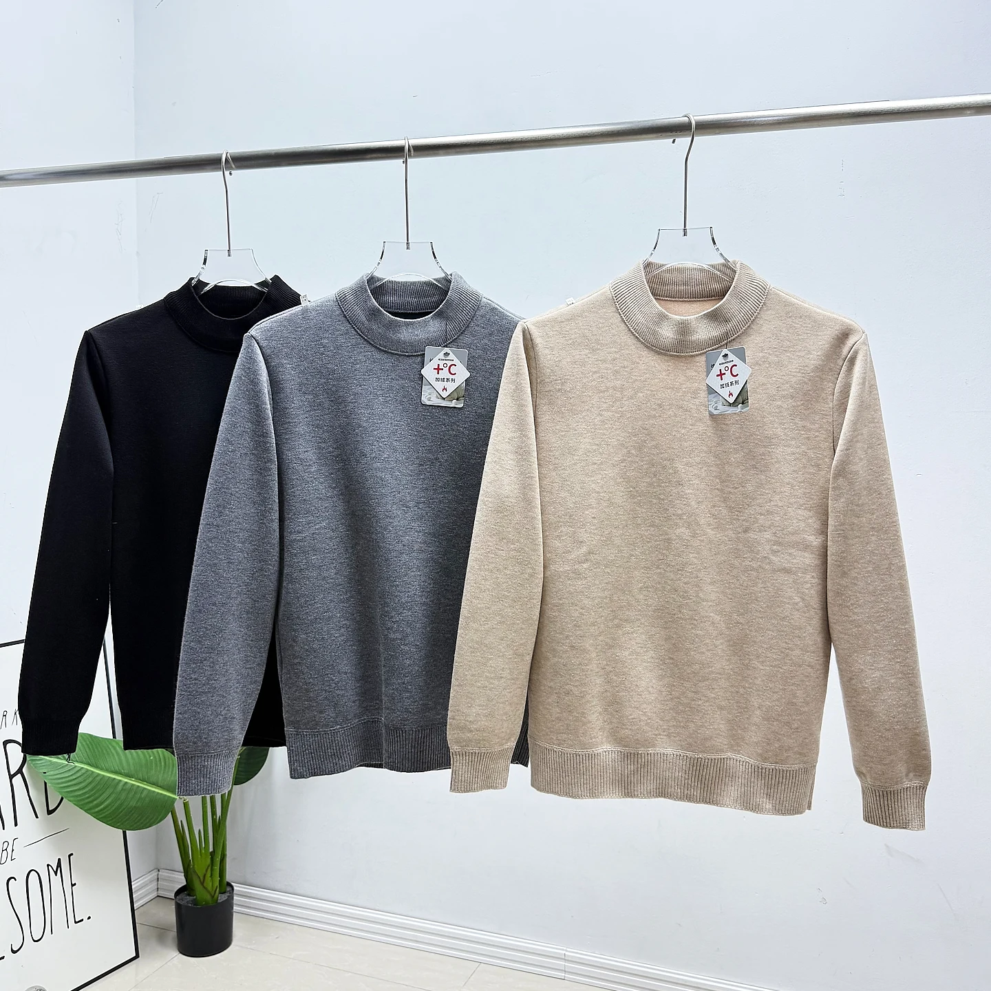 

Fce Lined Casual round Ne Knitwear Men's Faion Autumn Winter Warm Comfortable Soft Silk Wool Blend Sweater