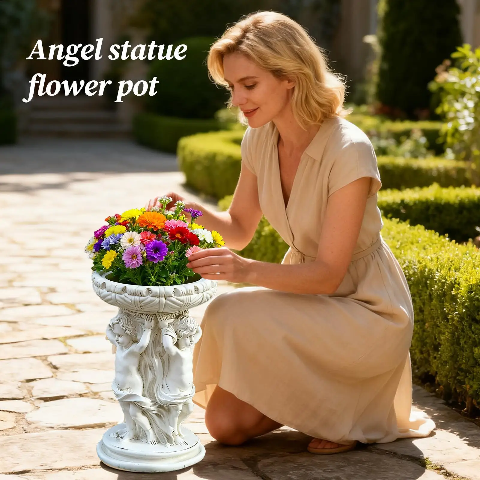 

Planter Pots Weatherproof Container Angel Sculpture Vintage Decorative Flower Pots Outdoor For Outdoor Yard Patio Garden Porch