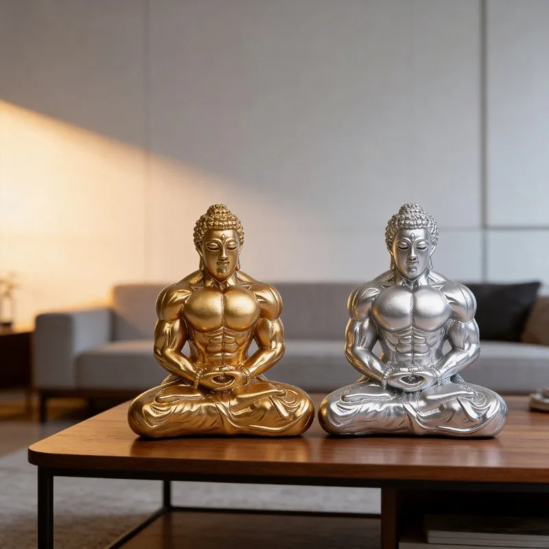 1Pc Sitting Muscle Buddha Statue, Bodybuilding Buddha Statue with Innovative Design for Desktop, Car Dashboard, Home Decoration