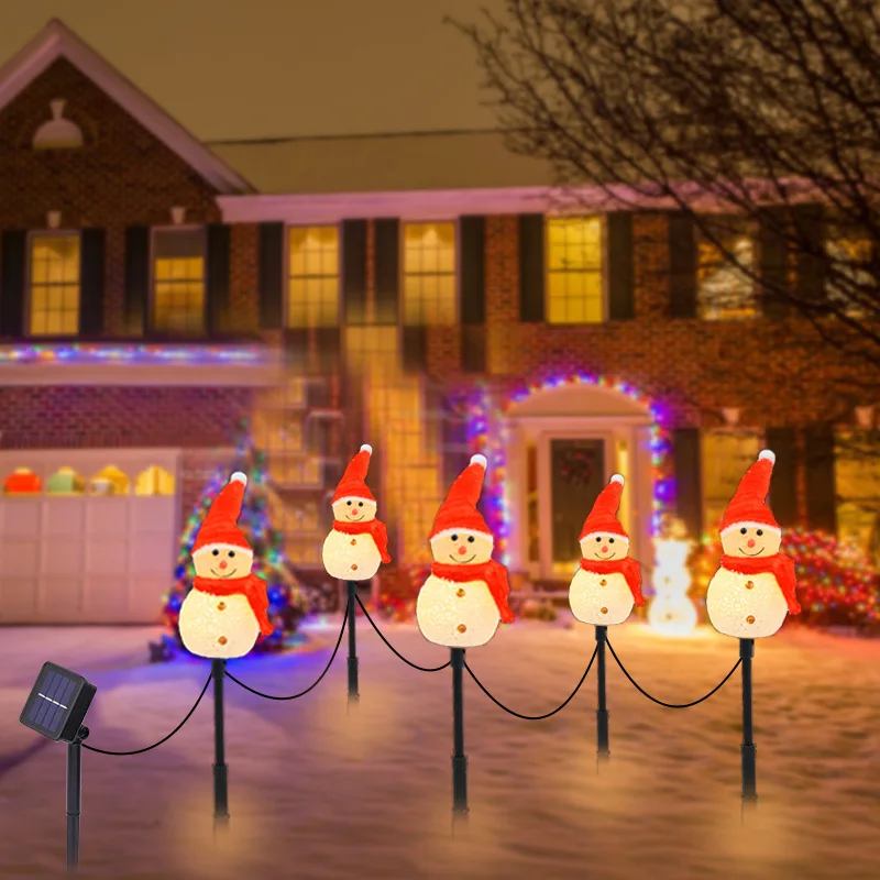 5 In 1 Christmas Solar LED Lights Snowman Garden Decoration Waterproof Light Outdoor Post Lamp Lawn Landscape Led Solar Lighting