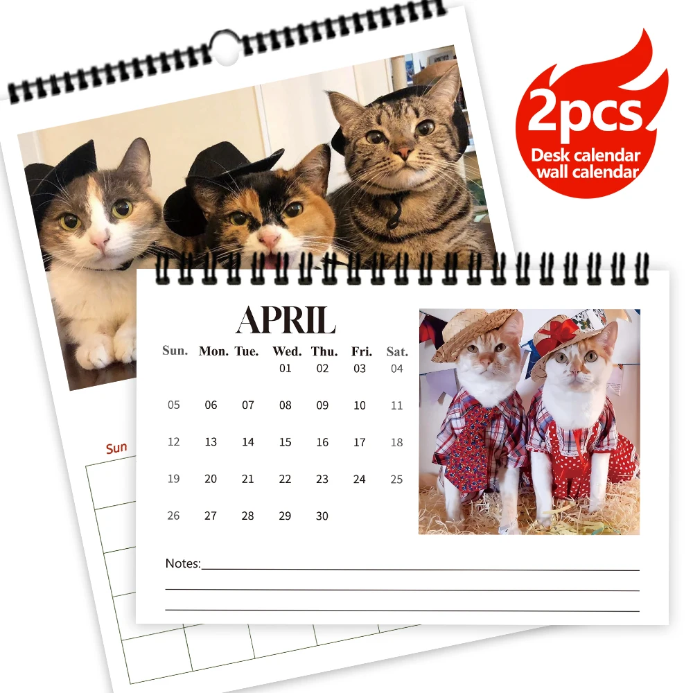 2 قطعة/1 مجموعة 2026 لطيف القط موضوع أجندة مكتبية /رزنامة مكتبية وتقويم الحائط ، 12 تصاميم فريدة من نوعها ، عيد الميلاد عيد الميلاد السنة الجديدة هدية ، ديكور المنزل #2