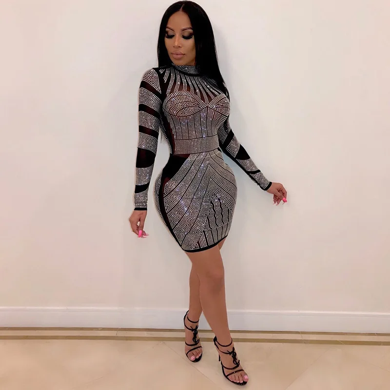 2020 moda gorąca diamentowa sukienka do klubu nocnego damska HL3201