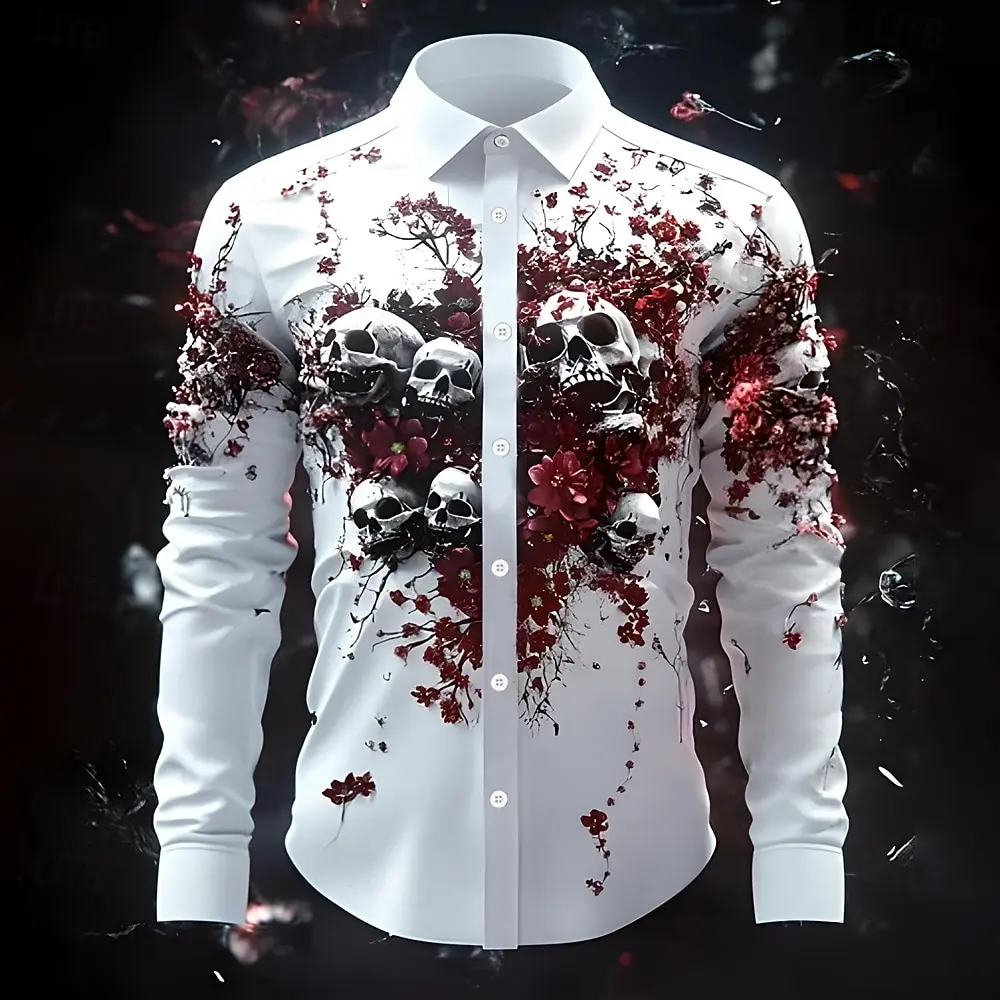 

Men's Skull Floral Flower Day of the Dead Shirt 3D Printed Shirt Button Up Shirt Casual Long Sleeve Shirt Street Blouse for Men