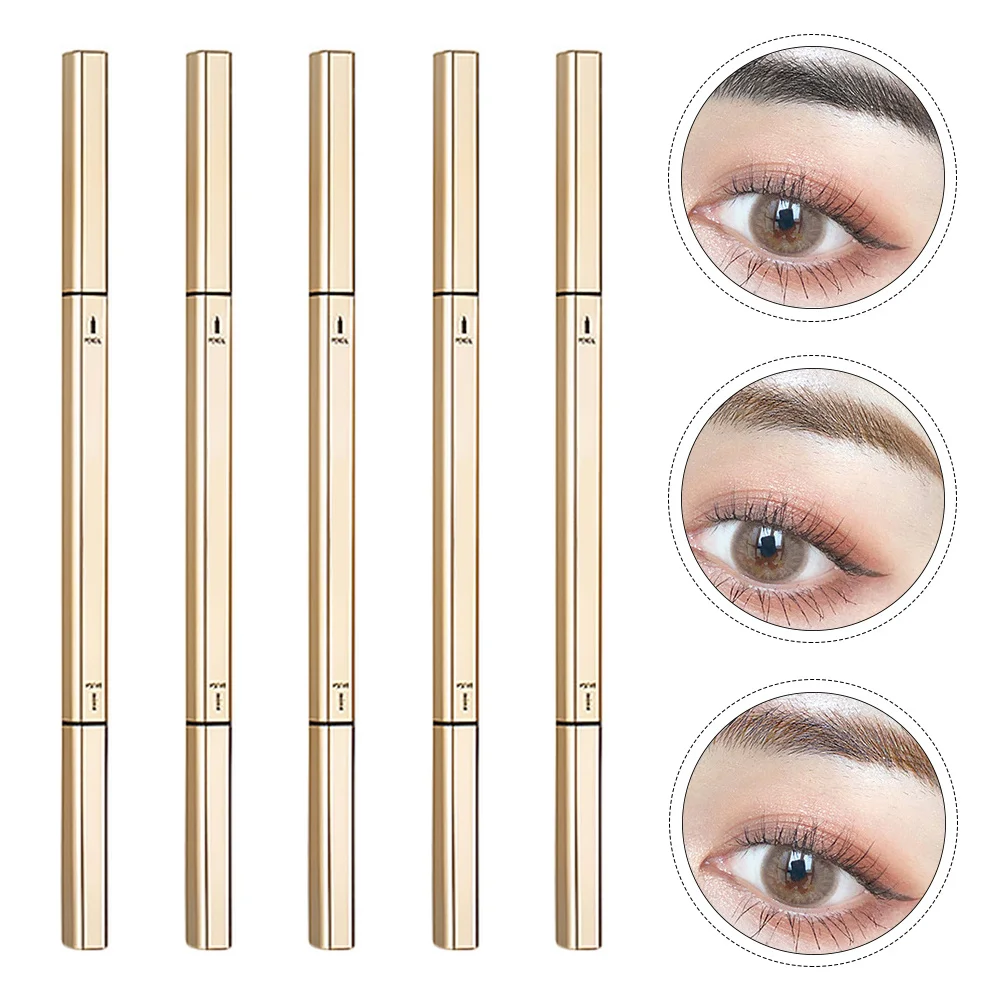 

5Pcs Eyebrow Pencils Double-Head Waterproof Long-Lasting Natural Makeup Tools Portable Brow Pens with Brush for Women Travel