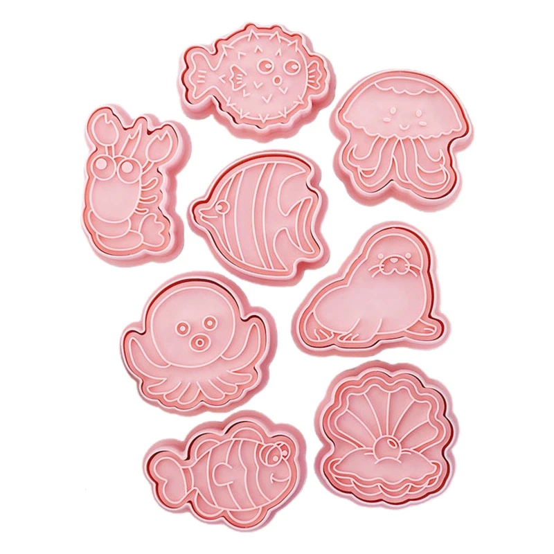 8 Pieces Cookie Cutters Set Biscuit Cutter Cookie Molds Plastic Material Marine Life for Kids Party Supplies Favor