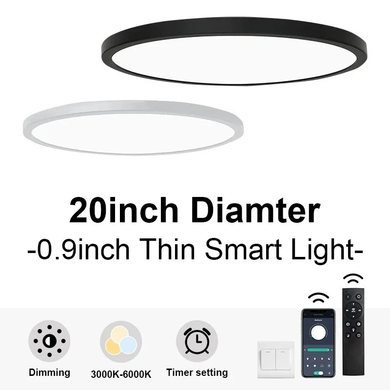 

Ultrathin LED Ceiling Lamp 20inch Smart App Remote Control Lighting Fixture Indoor Ceiling Light for Bedroom Kitchen Living Room