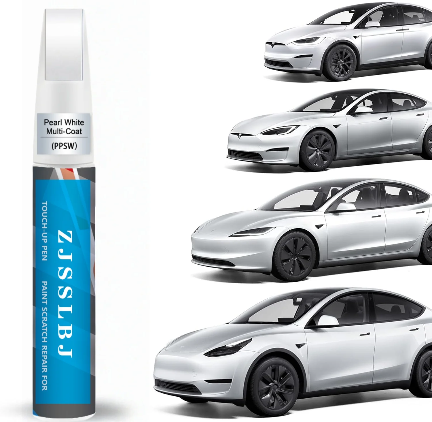 Car Touch Up Paint(Pearl White Multi-Coat(PPSW)) for Tesla Model Y/3/S/X, 2 in 1 DIY Car Paint Scratch Repair Kit with Pen Tip &